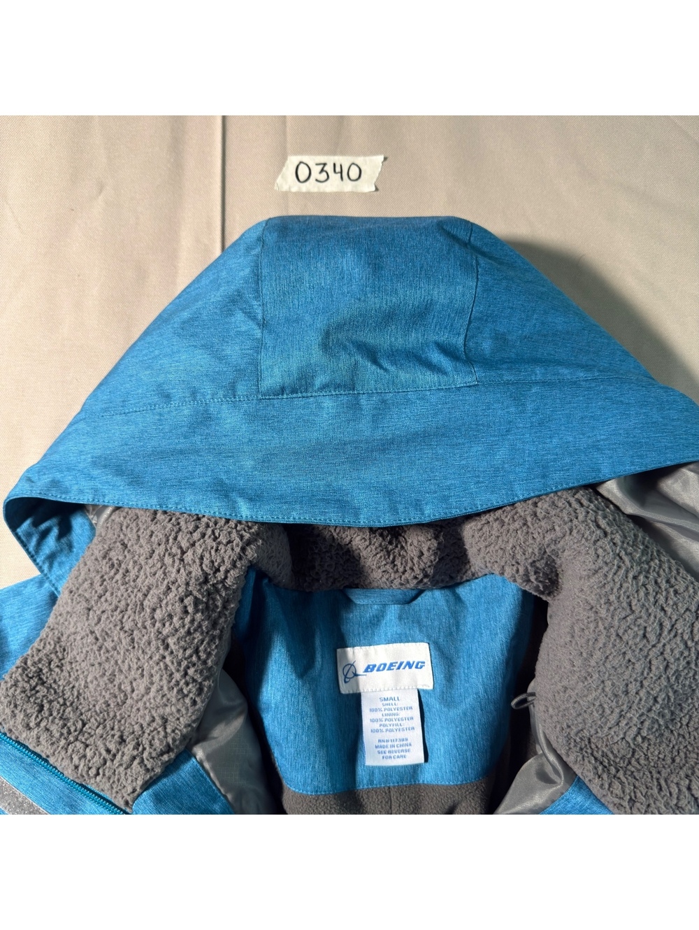Boeing blue hooded jacket size small